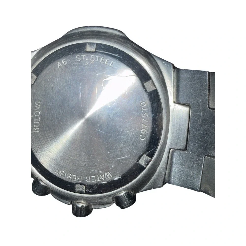 Bulova Marine Star Chronograph Men Watch Silver Dial Black‎ rotate Bezel quartz